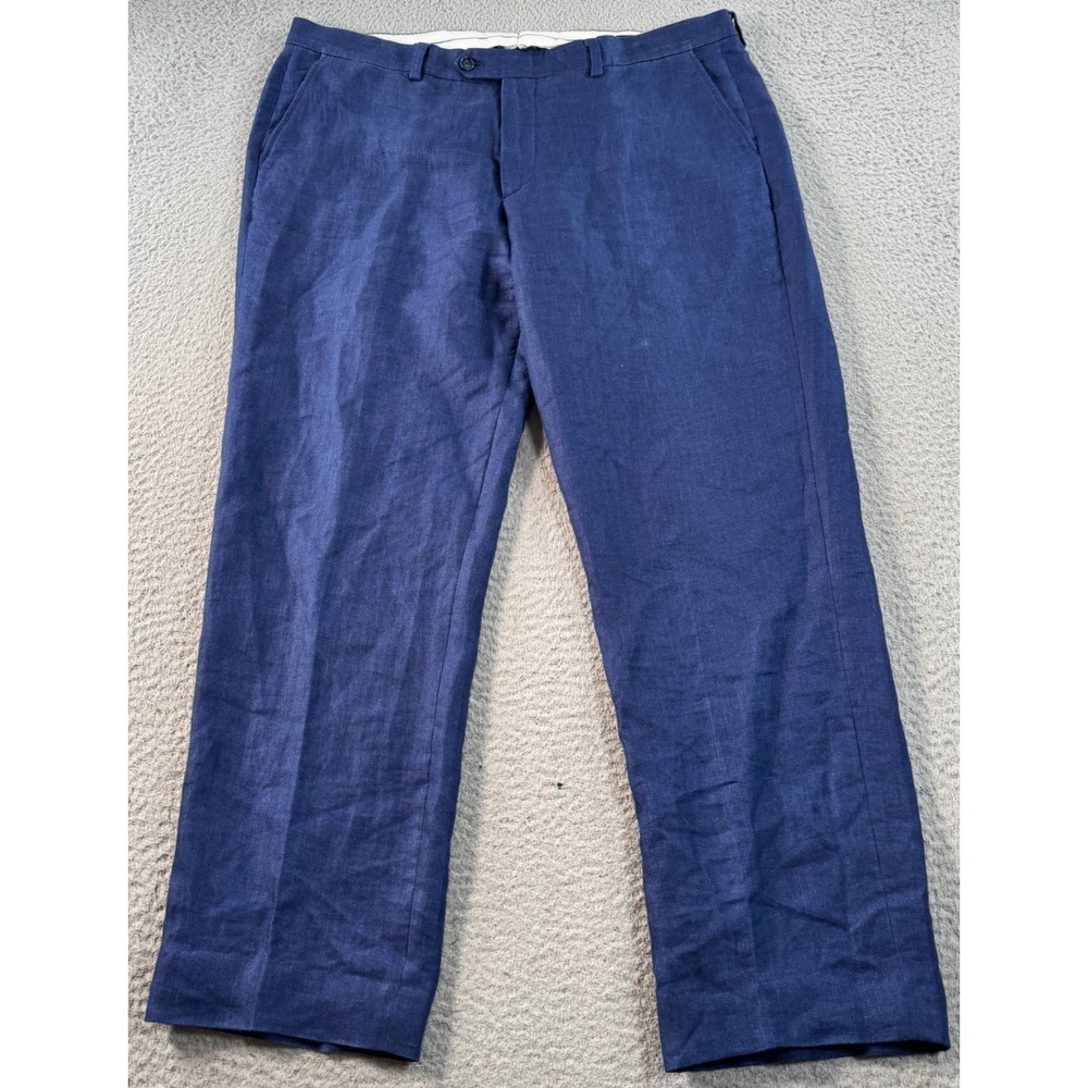 Hawes And Curtis Pant Men's 36x29 Blue Linen Dress Straight‎ Slacks Trouser